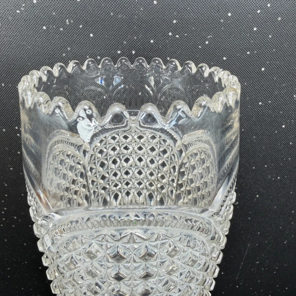 Indiana Austrian Glass Vase Antique Clear Pressed Glass Scalloped Rim 10 inch